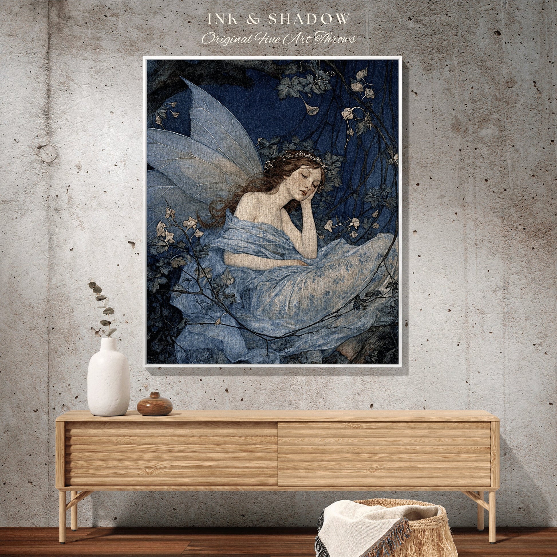 Woodland Druid Tapestry Vintage | Fairy Aesthetic Celestial Wall Art Woodland Decor Art Nouveau Tapestry Woven Blanket Fairycore Decor Magic