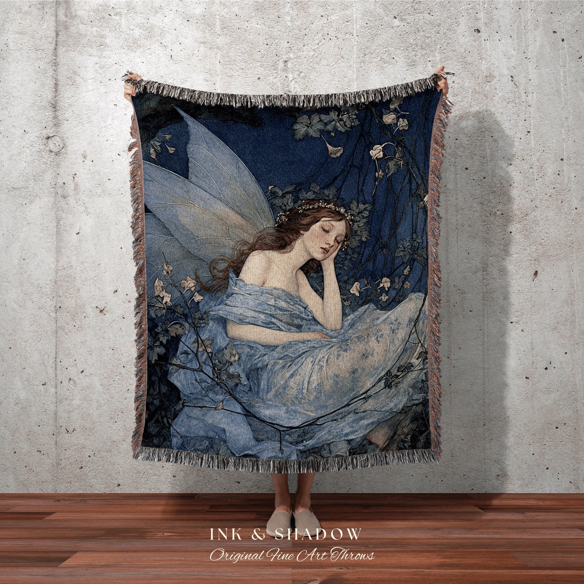 Woodland Druid Tapestry Vintage | Fairy Aesthetic Celestial Wall Art Woodland Decor Art Nouveau Tapestry Woven Blanket Fairycore Decor Magic