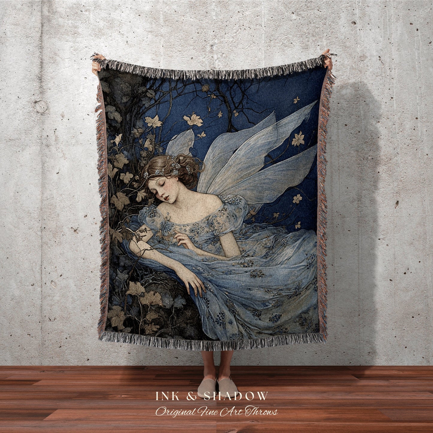 Enchanted Pixie Art Blanket | Fairytale Aesthetic Celestial Wall Art Witchy Cottagecore Decor Art Nouveau Tapestry Blanket Fairycore Vintge