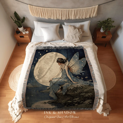 Mystic Fairy Aesthetic Blanket | Fairytale Decor Celestial Wall Art Witchy Cottagecore Blanket Art Nouveau Tapestry Blanket Fairycore Decor