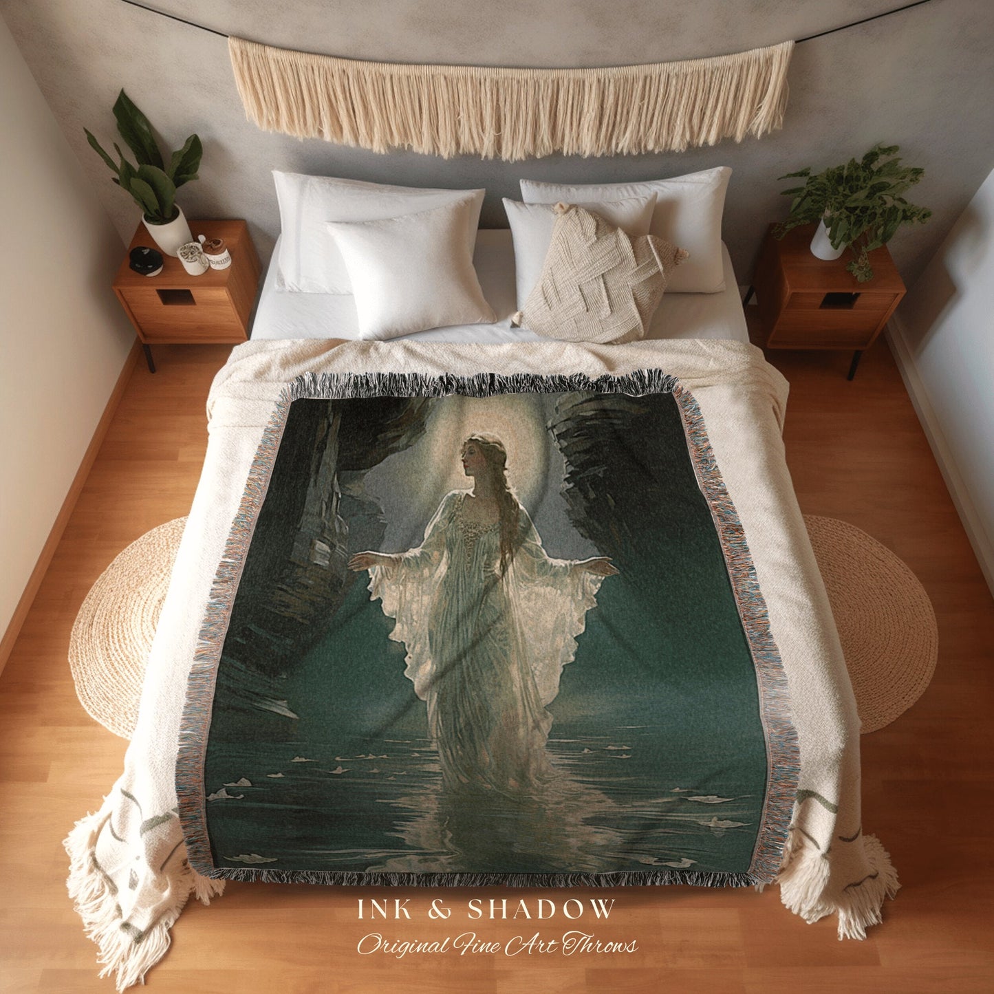 Ethereal Sea Witch Tapestry | Fairytale Aesthetic Celestial Wall Art Witchy Cottagecore Decor Art Nouveau Tapestry Blanket Mermaid Core Art