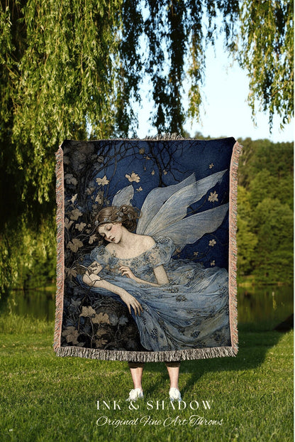 Enchanted Pixie Art Blanket | Fairytale Aesthetic Celestial Wall Art Witchy Cottagecore Decor Art Nouveau Tapestry Blanket Fairycore Vintge