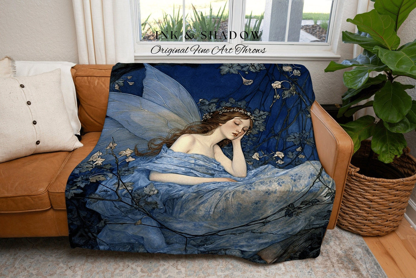 Woodland Druid Tapestry Vintage | Fairy Aesthetic Celestial Wall Art Woodland Decor Art Nouveau Tapestry Woven Blanket Fairycore Decor Magic