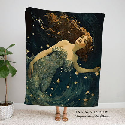 Vintage Fairy Celestial Blanket | Fairy Aesthetic Celestial Wall Art Cottagecore Decor Art Nouveau Tapestry Woven Blanket Fairycore Decor |