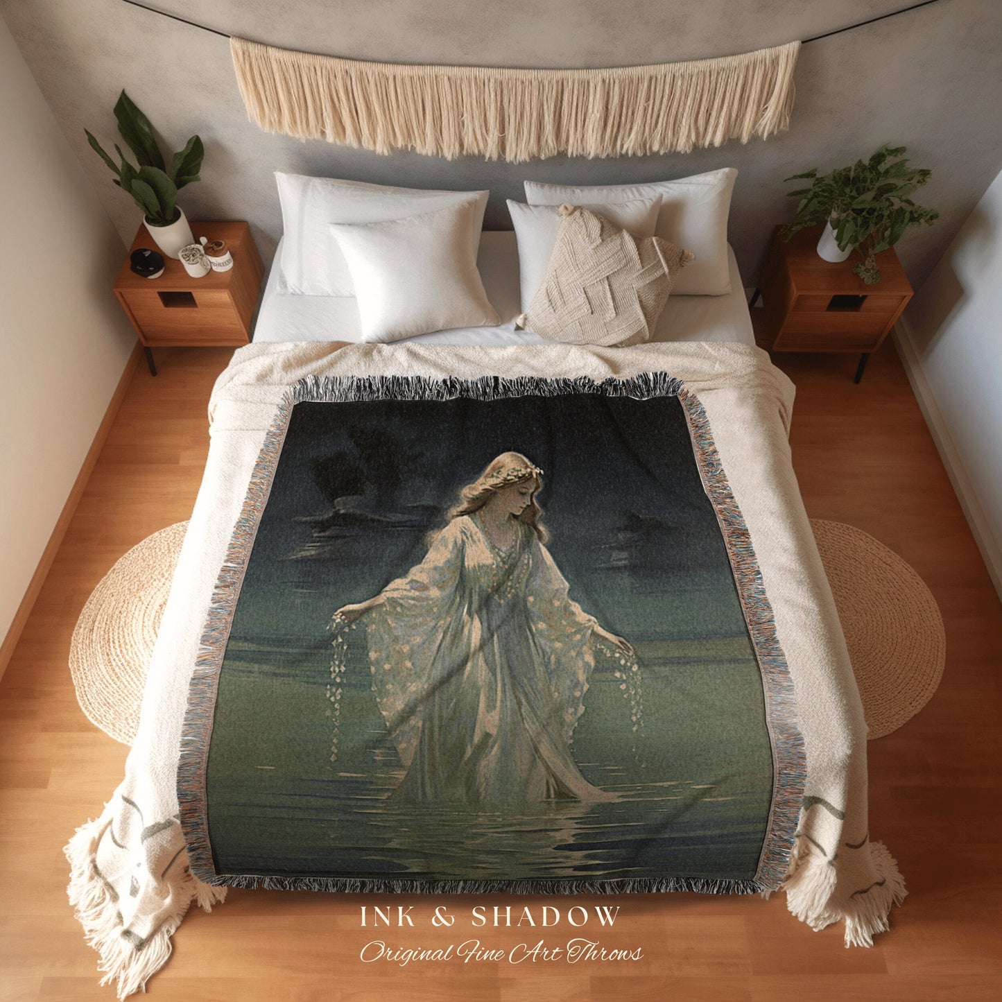 Lady of the Sea Mermaid Blanket | Fairytale Aesthetic Celestial Wall Art Witchy Cottagecore Decor Art Nouveau Tapestry Blanket Ethereal Art