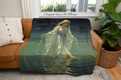 Lady of the Sea Mermaid Blanket | Fairytale Aesthetic Celestial Wall Art Witchy Cottagecore Decor Art Nouveau Tapestry Blanket Ethereal Art