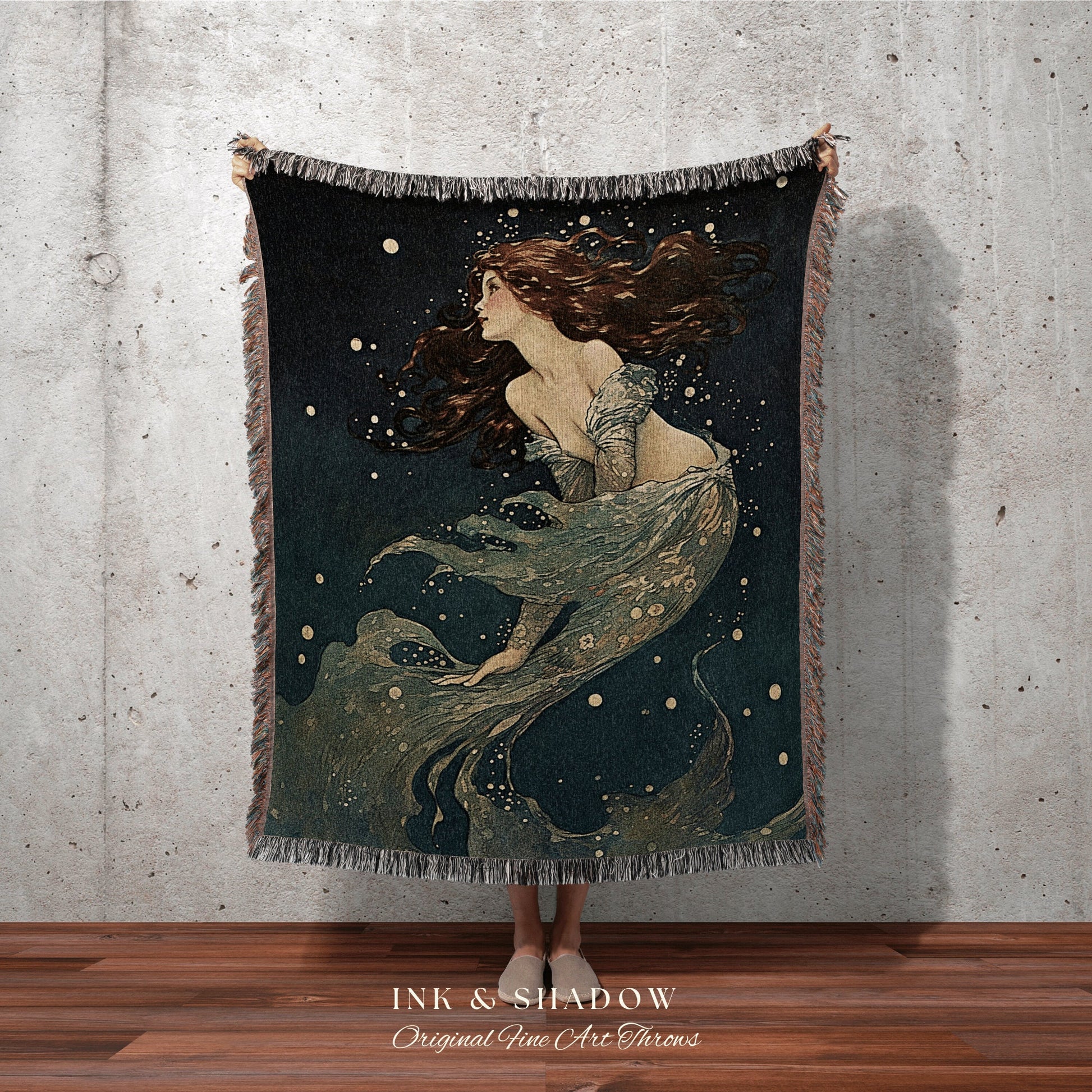 Celestial Mermaid Tapestry | Mermaid Aesthetic Celestial Wall Art Cottagecore Decor Art Nouveau Tapestry Woven Blanket Fairycore Decor |