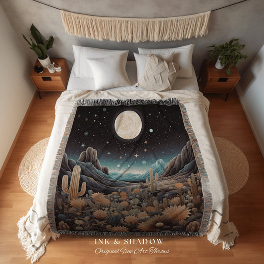 Starry Sky Desert Blanket Woven | Dark Academia Home Decor Housewarming Gift Tapestry Aesthetic Blanket Dark Cottagecore Art Blanket Desert