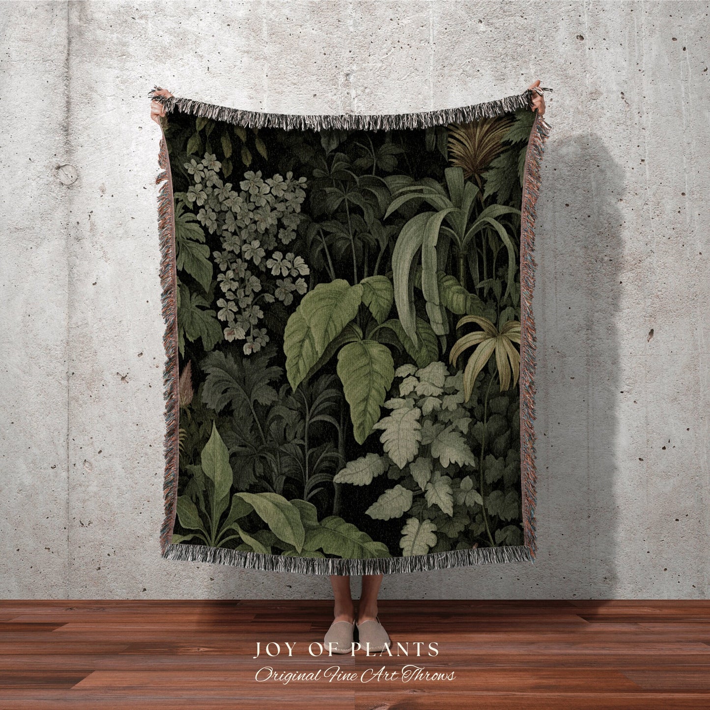 Tropical Plant Decor Blanket | Woven Cotton Throw Blanket Dark Cottagecore Botanical Blanket Forest Tapestry Goblincore Bedroom Decor Green