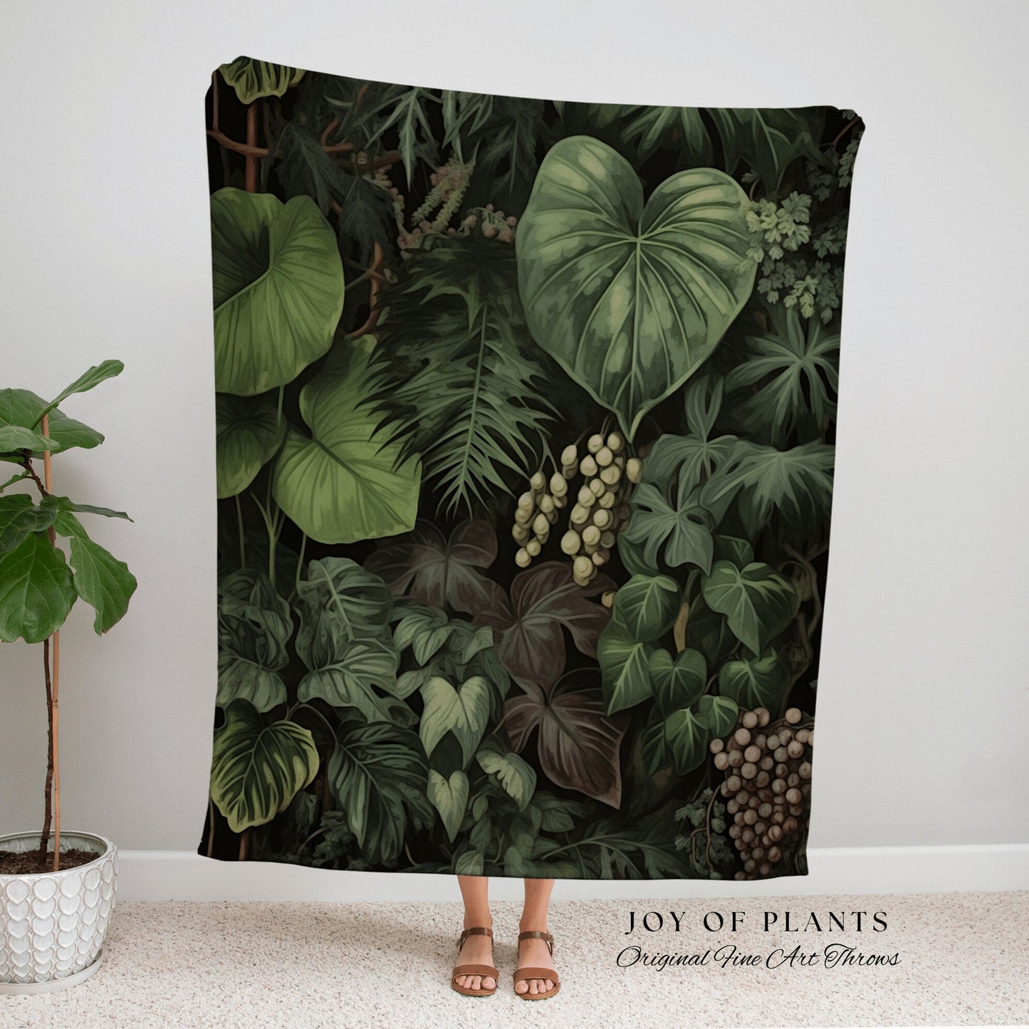 Tropical Jungle Throw Blanket | Woven Cotton Throw Blanket Dark Cottagecore Botanical Blanket Forest Tapestry Fairycore Bedroom Decor Gothic