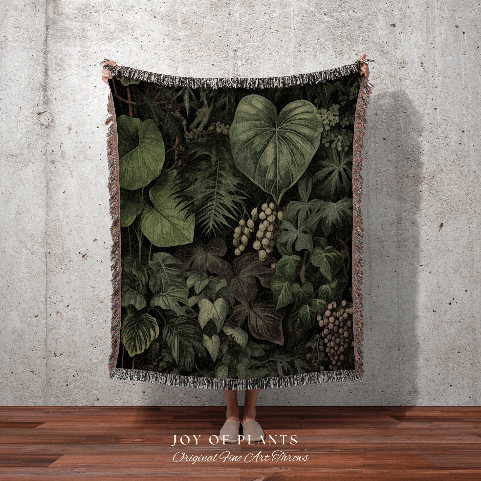 Tropical Jungle Throw Blanket | Woven Cotton Throw Blanket Dark Cottagecore Botanical Blanket Forest Tapestry Fairycore Bedroom Decor Gothic