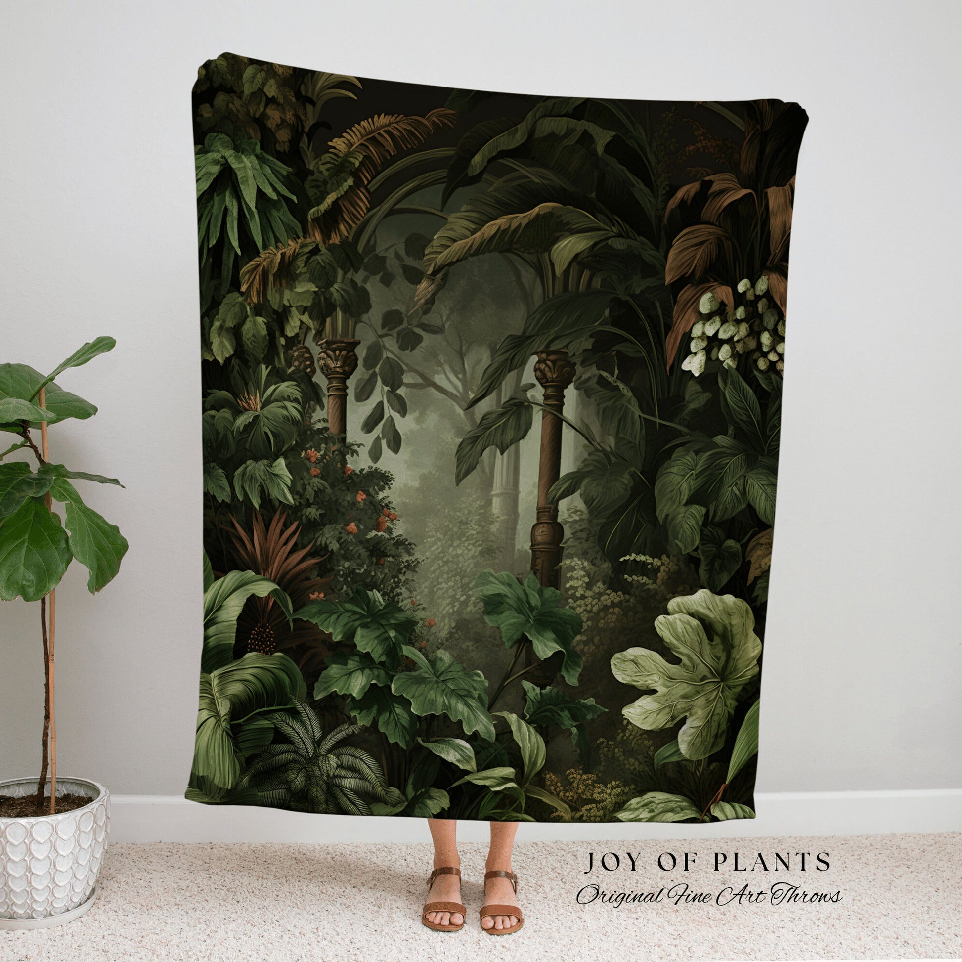 Misty Forest Tapestry Gothic | Woven Cotton Throw Blanket Dark Cottagecore Botanical Blanket Forest Tapestry Fairycore Bedroom Decor Jungle