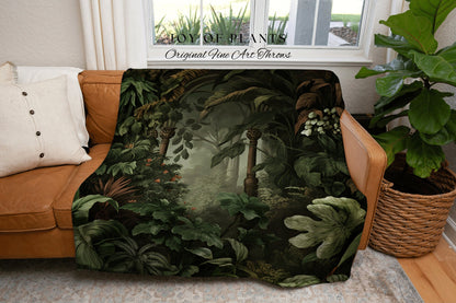 Misty Forest Tapestry Gothic | Woven Cotton Throw Blanket Dark Cottagecore Botanical Blanket Forest Tapestry Fairycore Bedroom Decor Jungle