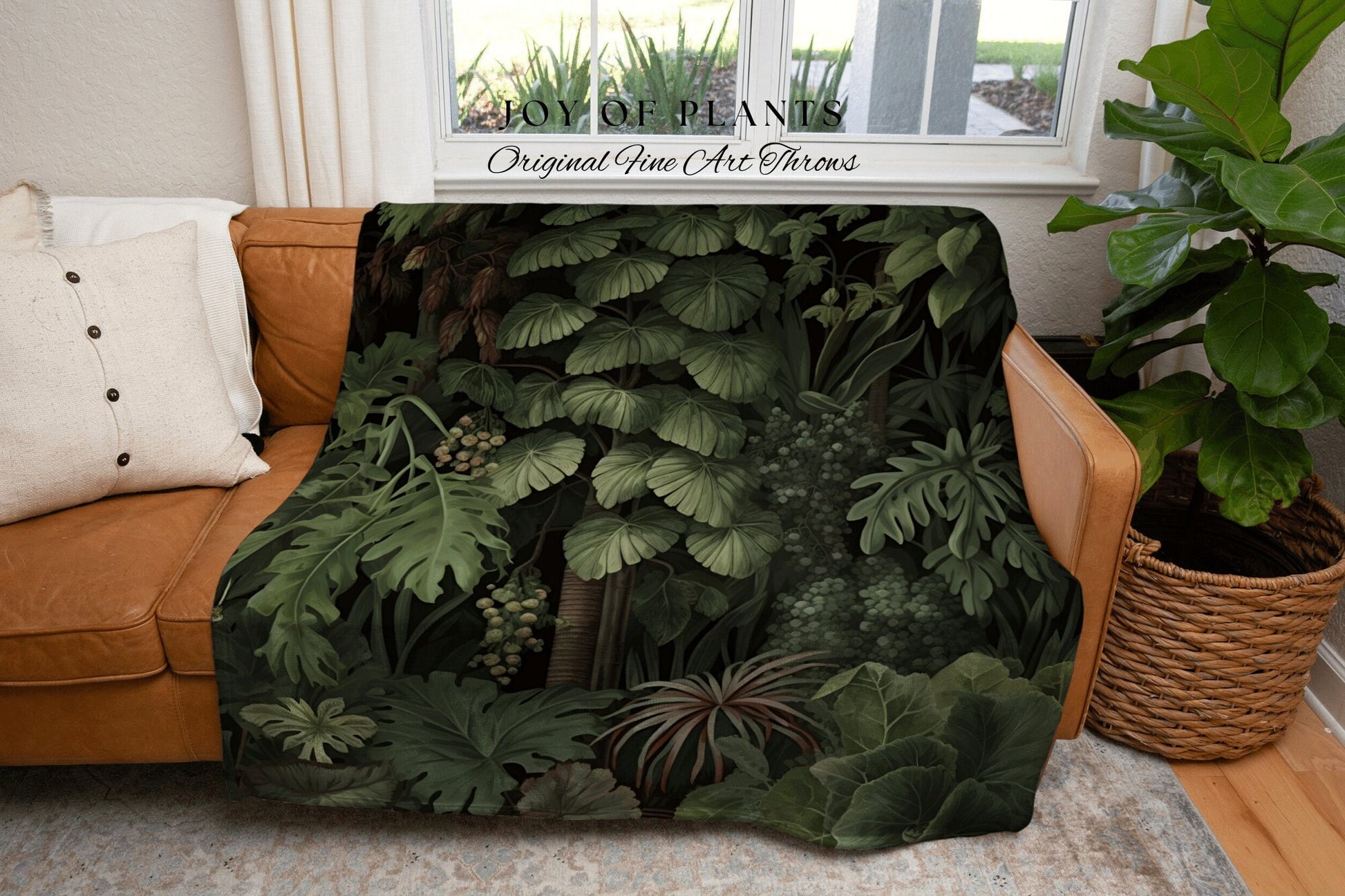 Dark Botanical Tapestry Woven | Woven Cotton Throw Blanket Dark Cottagecore Decor Blanket Forest Tapestry Goblincore Bedroom Forest Green |