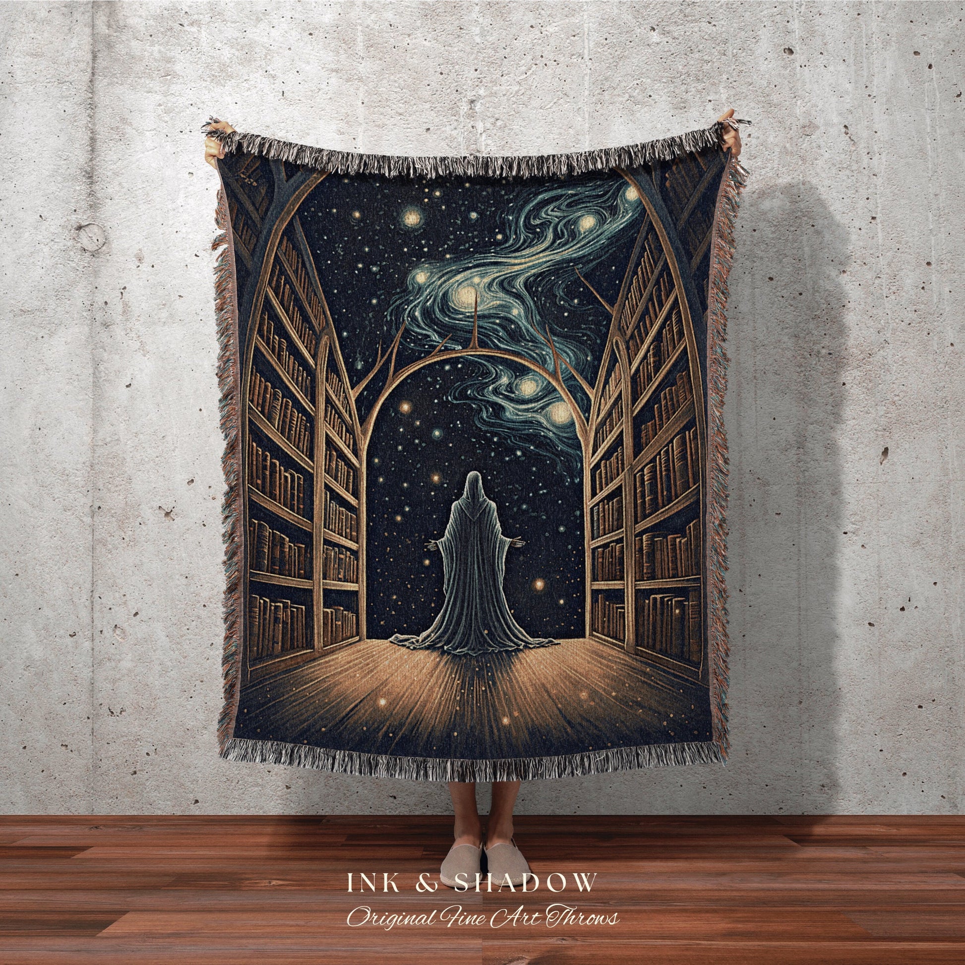 Magic Library Ghost Blanket | Ghost in Library Halloween Aesthetic Goth Art Victorian Ghost Painting Vintage Halloween Blanket Reader Gift |