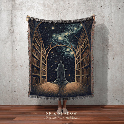 Magic Library Ghost Blanket | Ghost in Library Halloween Aesthetic Goth Art Victorian Ghost Painting Vintage Halloween Blanket Reader Gift |