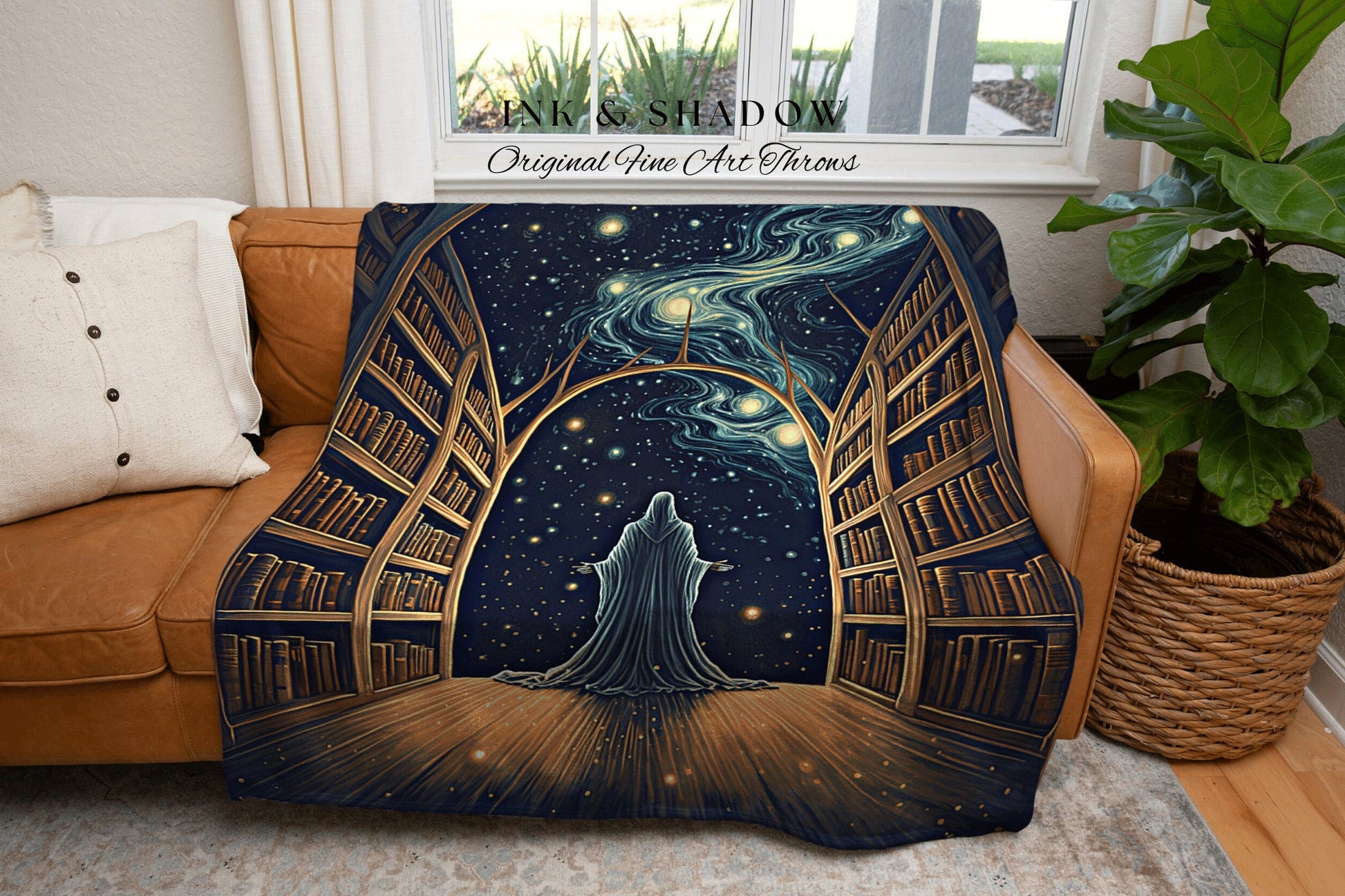 Magic Library Ghost Blanket | Ghost in Library Halloween Aesthetic Goth Art Victorian Ghost Painting Vintage Halloween Blanket Reader Gift |