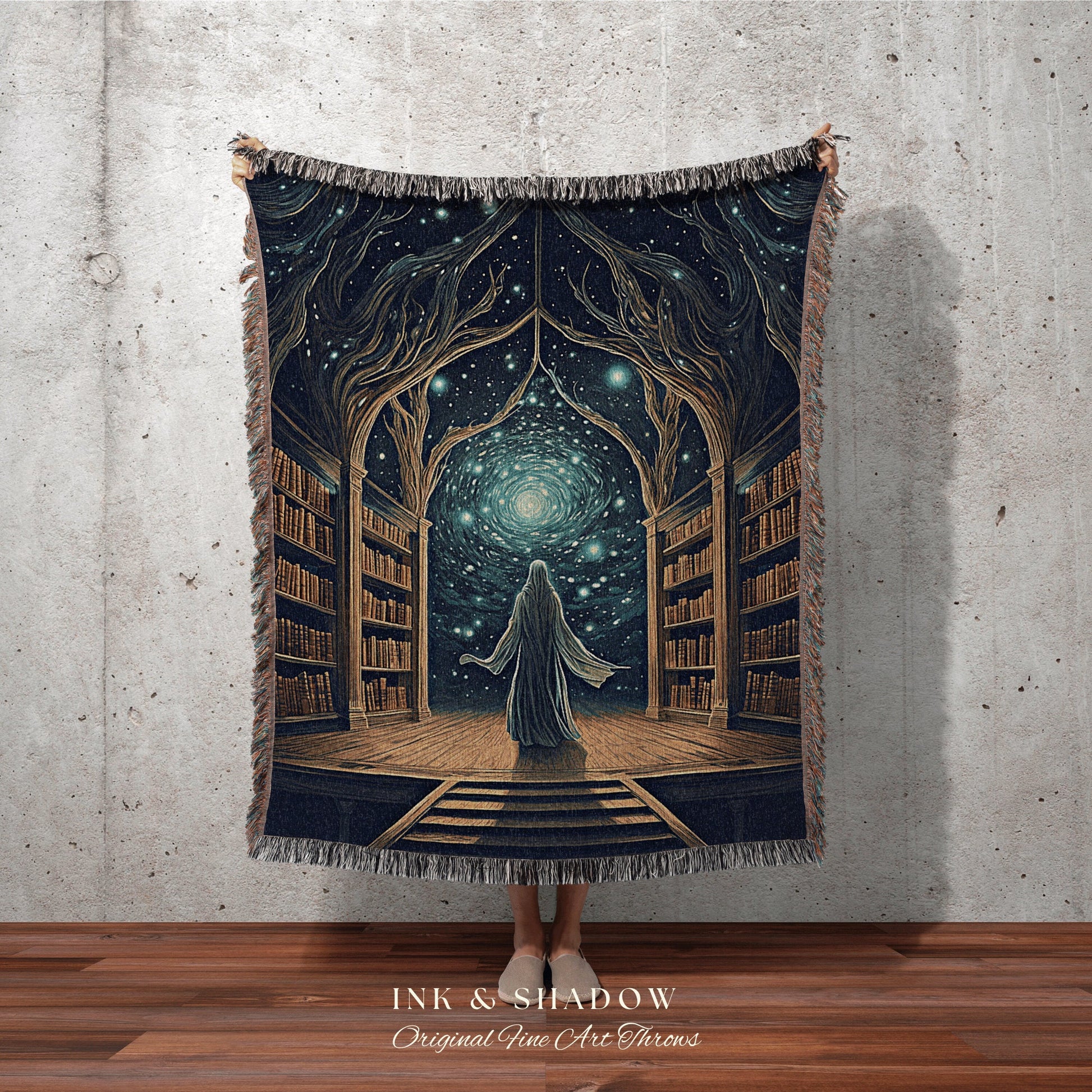 Whimsigoth Tapestry Blanket | Ghost in Library Halloween Aesthetic Goth Art Victorian Ghost Painting Vintage Halloween Blanket Reader Gift |