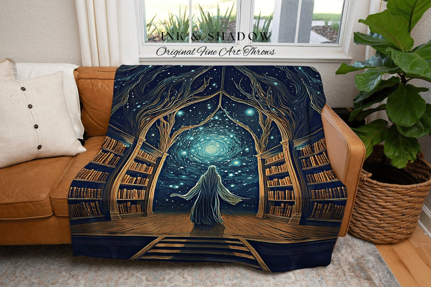 Whimsigoth Tapestry Blanket | Ghost in Library Halloween Aesthetic Goth Art Victorian Ghost Painting Vintage Halloween Blanket Reader Gift |