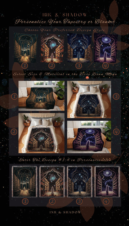 Cosmic Library Ghost Tapestry | Ghost in Library Dark Academia Gothic Art Victorian Ghost Painting Vintage Halloween Blanket Gift for Reader