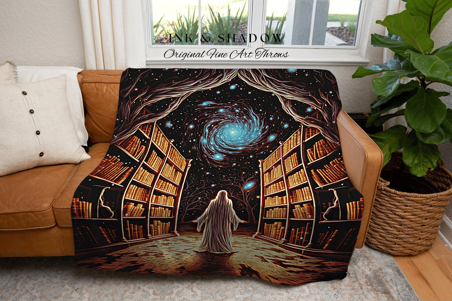 Celestial Ghost Blanket Woven | Ghost in Library Autumn Aesthetic Goth Art Victorian Ghost Painting Vintage Halloween Blanket Reader Gift |