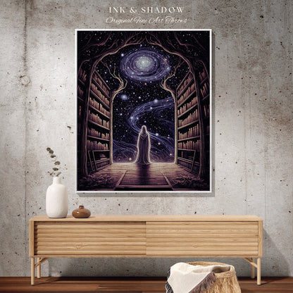 Cosmic Library Ghost Tapestry | Ghost in Library Dark Academia Gothic Art Victorian Ghost Painting Vintage Halloween Blanket Gift for Reader