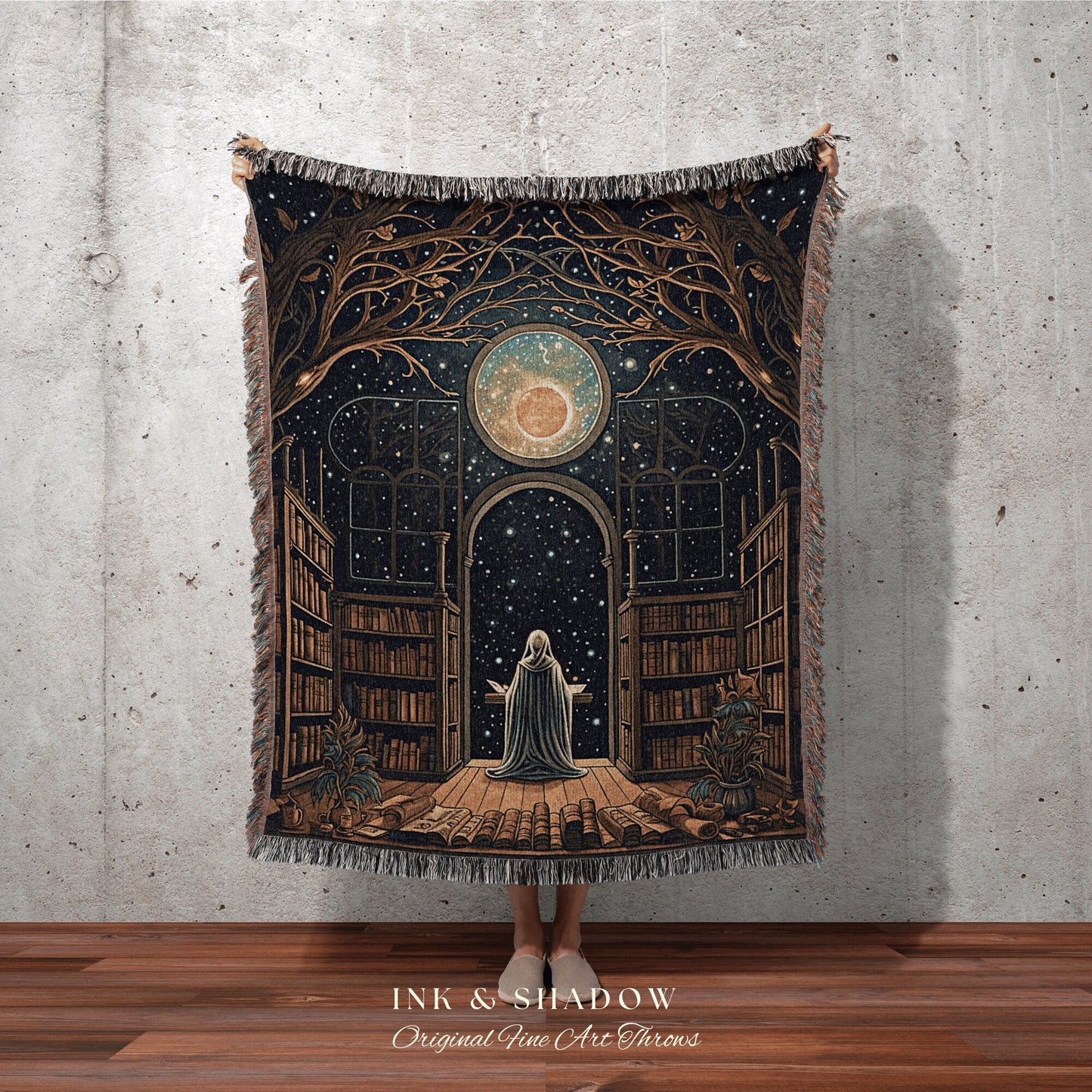 Haunted Library Ghost Blanket | Ghost in Library Autumn Aesthetic Goth Art Victorian Ghost Painting Vintage Halloween Blanket Reader Gift |