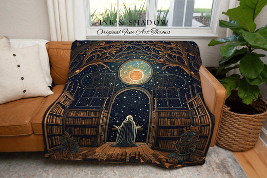 Haunted Library Ghost Blanket | Ghost in Library Autumn Aesthetic Goth Art Victorian Ghost Painting Vintage Halloween Blanket Reader Gift |