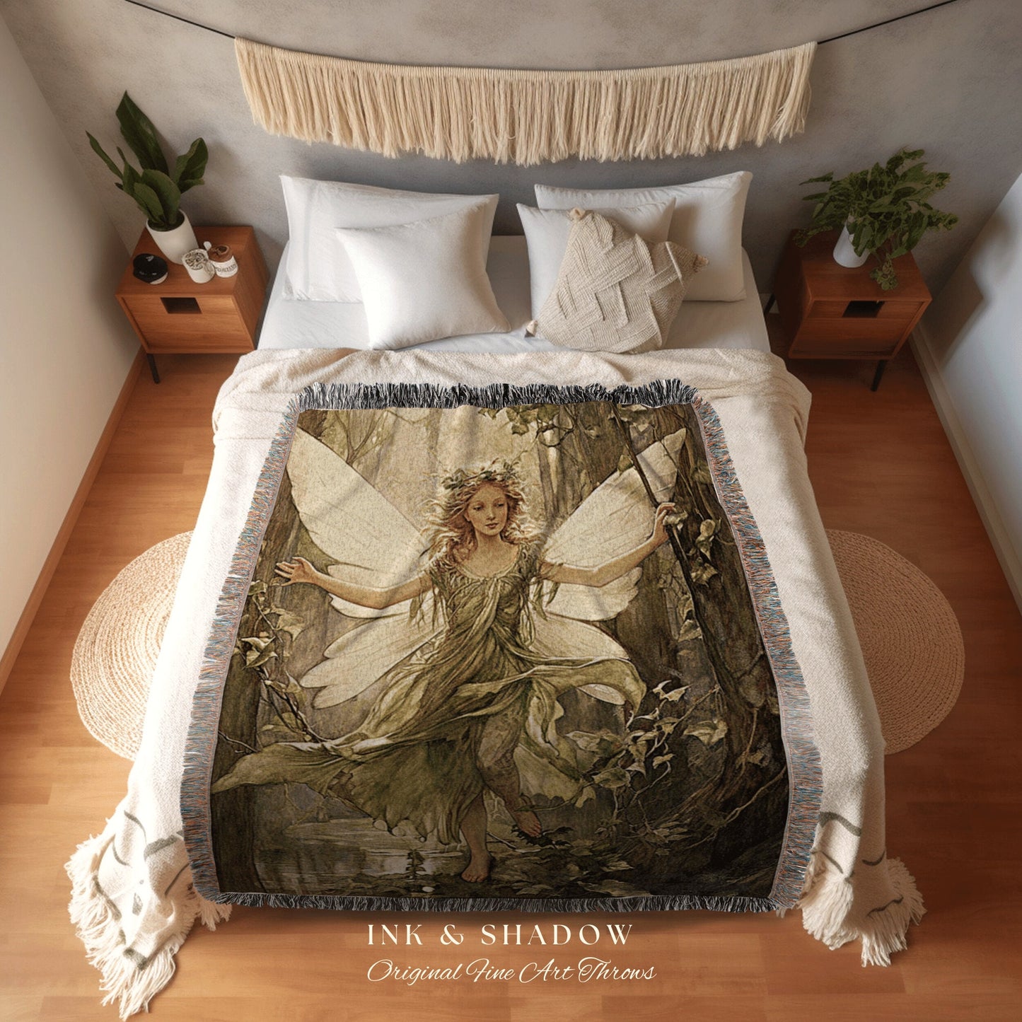 Vintage Druid Tapestry Blanket | Fairytale Aesthetic Celestial Wall Art Cottagecore Decor Art Nouveau Tapestry Art Blanket Fairycore Vintage