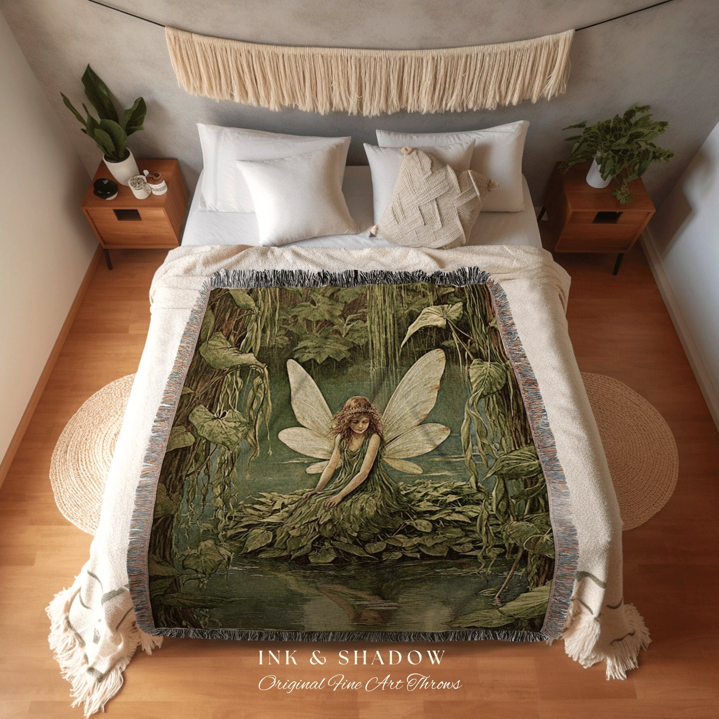 Fairy Grunge Vintage Blanket | Fairytale Aesthetic Celestial Wall Art Witchy Cottagecore Decor Art Nouveau Tapestry Blanket Fairycore Decor