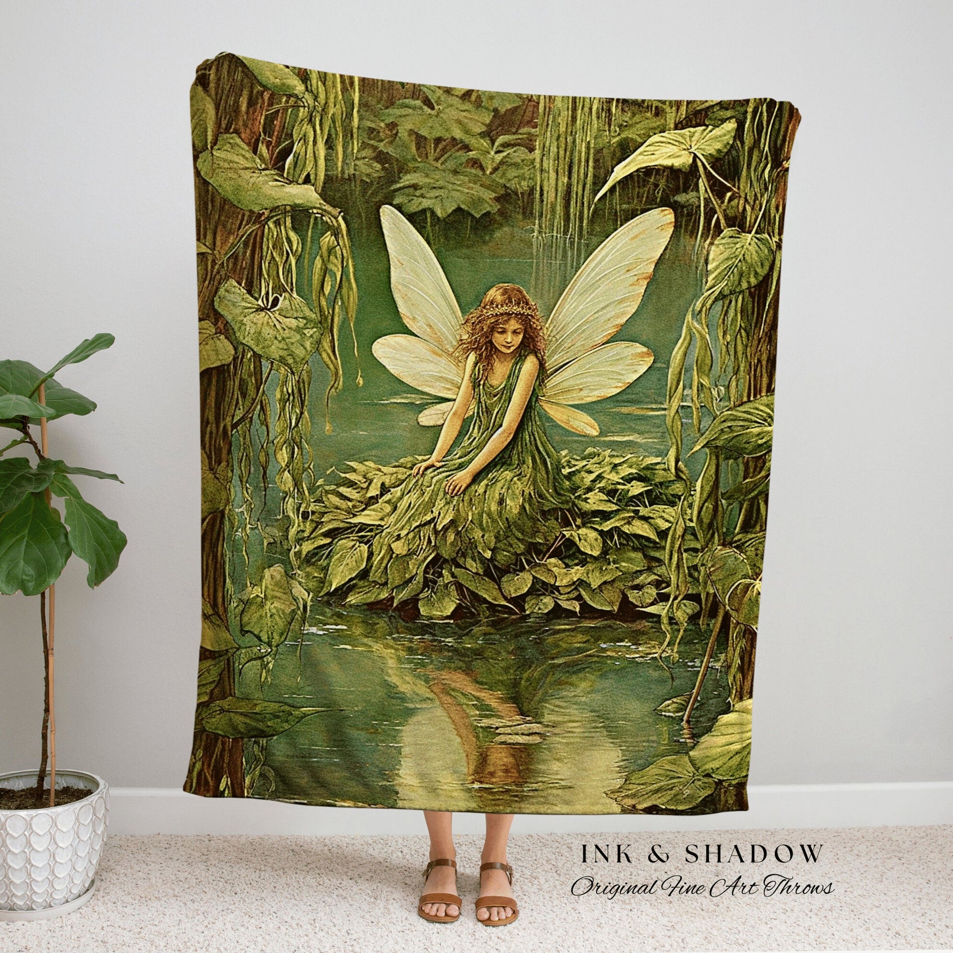 Fairy Grunge Vintage Blanket | Fairytale Aesthetic Celestial Wall Art Witchy Cottagecore Decor Art Nouveau Tapestry Blanket Fairycore Decor