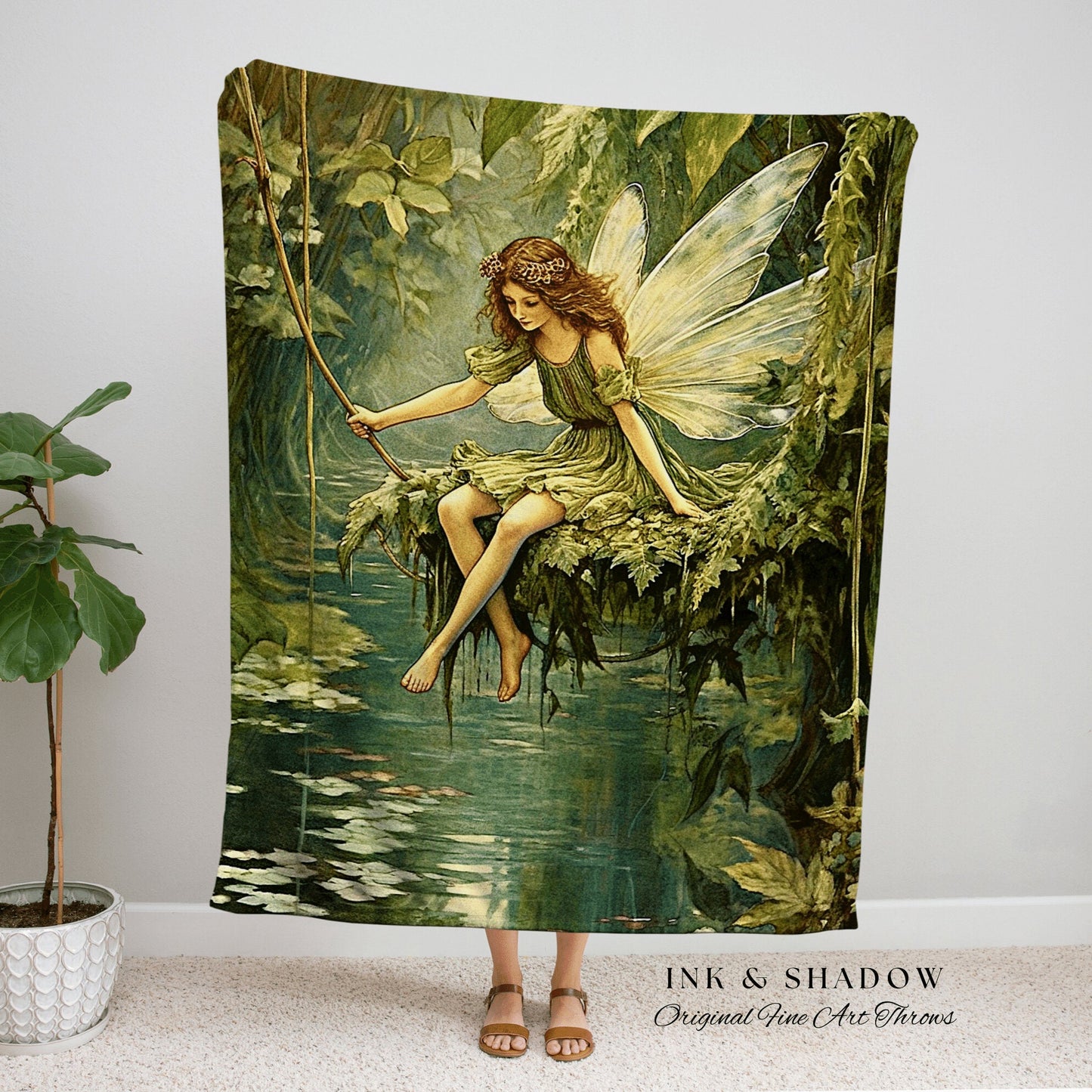 Forest Nymph Woven Blanket | Fairytale Aesthetic Celestial Wall Art Witchy Cottagecore Decor Art Nouveau Tapestry Blanket Fairycore Vintage