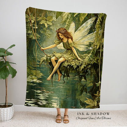 Forest Nymph Woven Blanket | Fairytale Aesthetic Celestial Wall Art Witchy Cottagecore Decor Art Nouveau Tapestry Blanket Fairycore Vintage