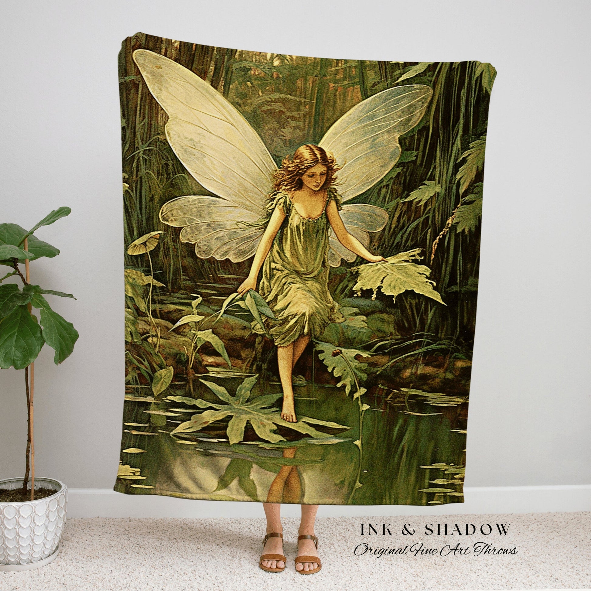 Woodland Dryad Fairy Blanket | Fairytale Aesthetic Celestial Wall Art Witchy Cottagecore Decor Art Nouveau Tapestry Blanket Fairycore Decor