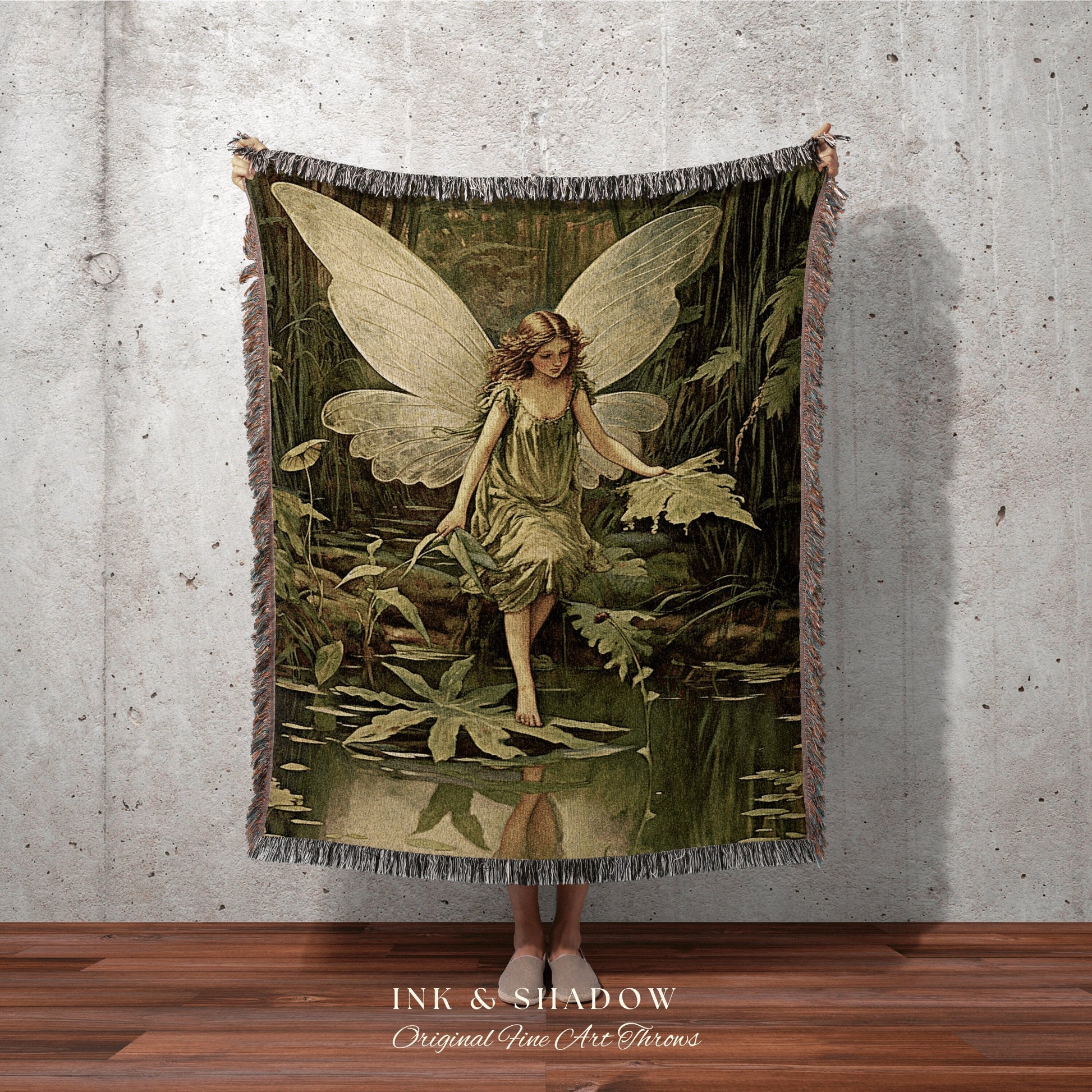 Woodland Dryad Fairy Blanket | Fairytale Aesthetic Celestial Wall Art Witchy Cottagecore Decor Art Nouveau Tapestry Blanket Fairycore Decor