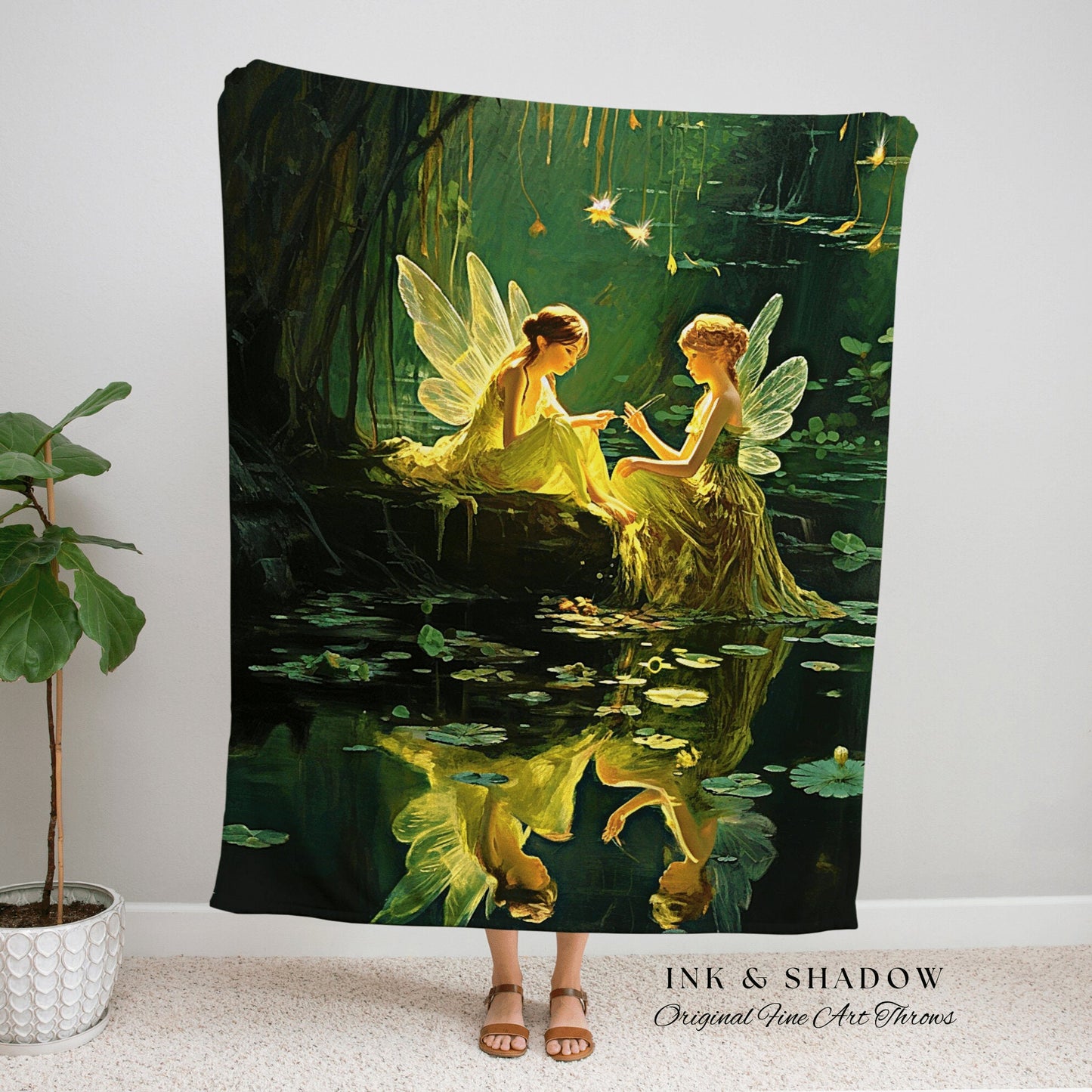 Fairytale Woodland Fairies Blanket | Fairytale Aesthetic Celestial Wall Art Witchy Cottagecore Decor Art Nouveau Tapestry Blanket Fairycore