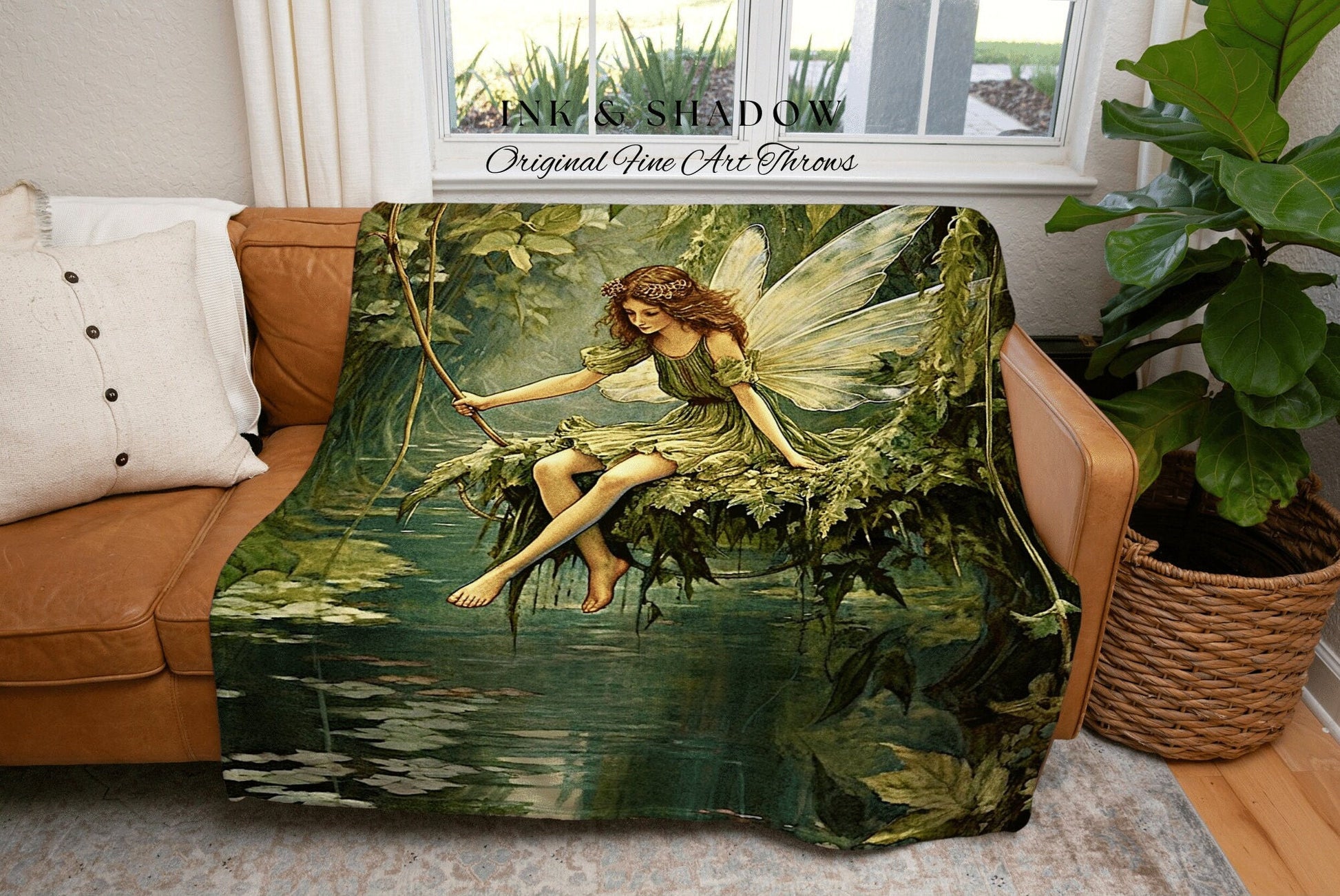 Forest Nymph Woven Blanket | Fairytale Aesthetic Celestial Wall Art Witchy Cottagecore Decor Art Nouveau Tapestry Blanket Fairycore Vintage