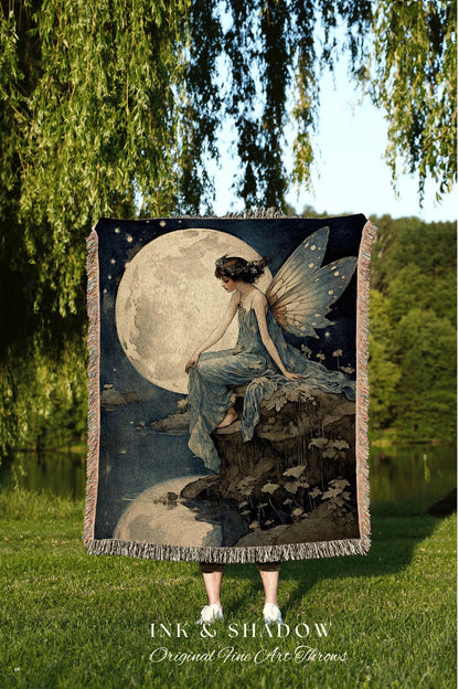 Mystic Fairy Aesthetic Blanket | Fairytale Decor Celestial Wall Art Witchy Cottagecore Blanket Art Nouveau Tapestry Blanket Fairycore Decor