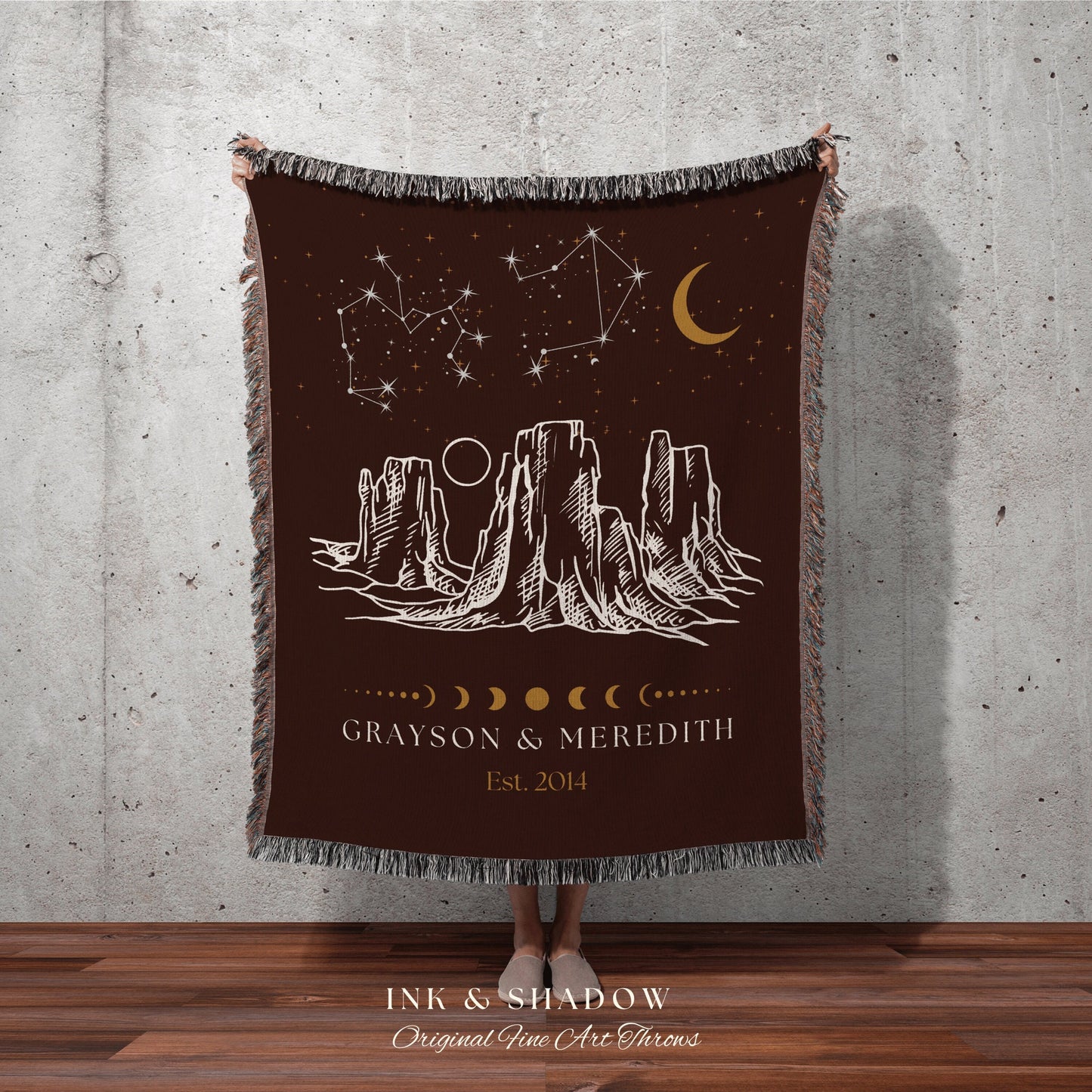 Couples Constellation Blanket | Desert Wedding Anniversary Gift Custom Couple Custom Star Blanket Woven Tapestry Sentimental Wedding Gift |