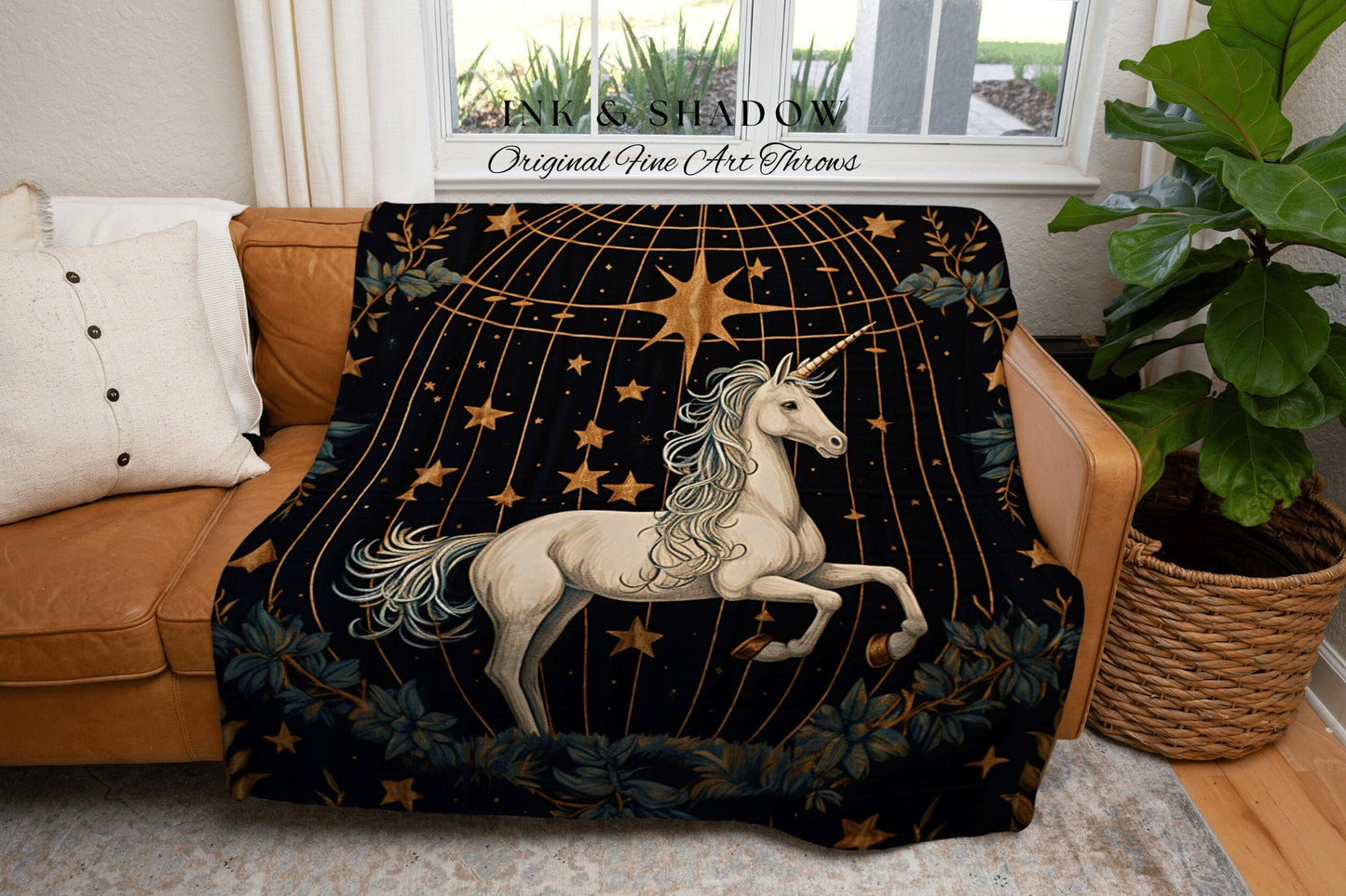 Whimsical Unicorn Tapestry Woven | Woven Tapestry Medieval Room Decor Cottagecore Art Fairycore Aesthetic Room Decor Mystic Tapestry Unicorn