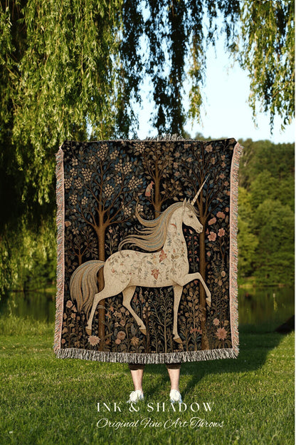 Medieval Unicorn Art Blanket | Woven Tapestry Medieval Room Decor Cottagecore Art Fairycore Aesthetic Room Decor Magical Tapestry Unicorn |