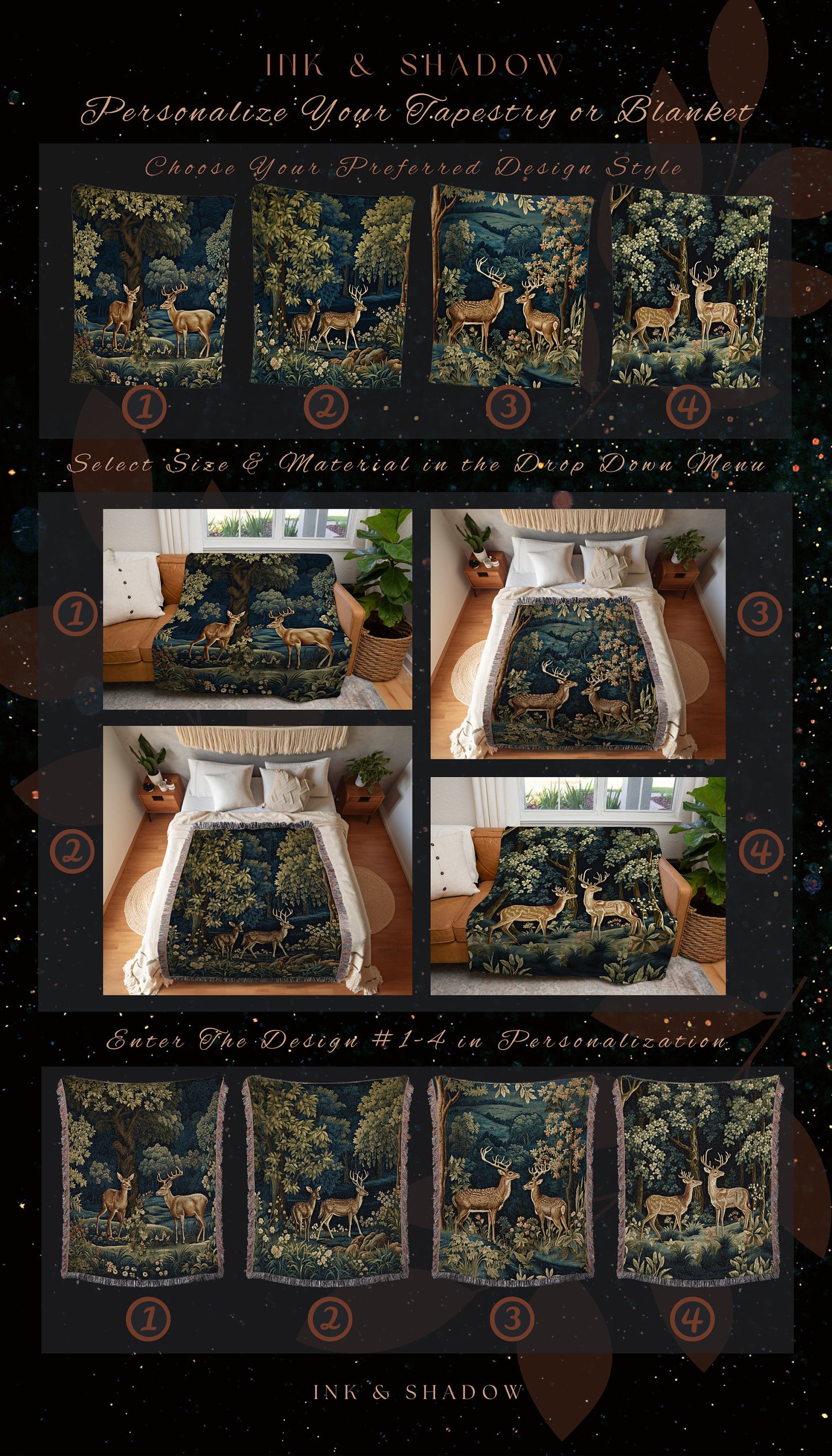 Folk Art Blanket Woodland | Folk Art Blanket Woven Tapestry William Morris Throw Dark Cottagecore Gothic Aesthetic Bedding Light Academia |