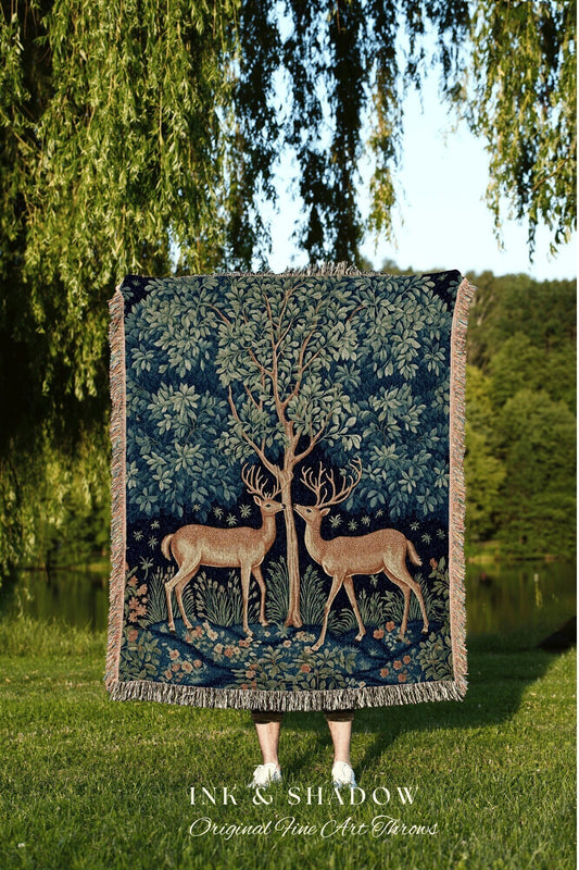 Maximalist Decor Blanket Woven | Folk Art Blanket Woven Tapestry William Morris Throw Cottagecore Gothic Aesthetic Bedding Light Academia |