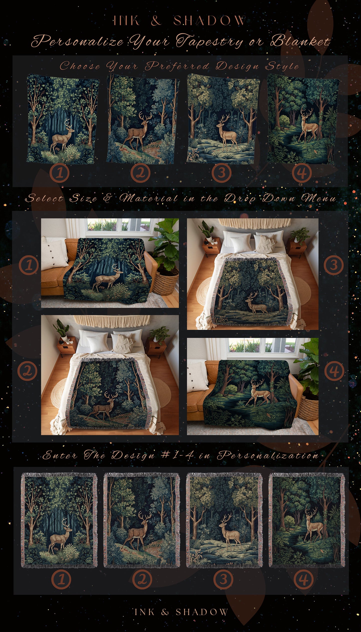 Folklore Aesthetic Blanket Woven | Folk Art Blanket Woven Tapestry William Morris Throw Dark Woodland Decor Medieval Aesthetic Fairycore Art