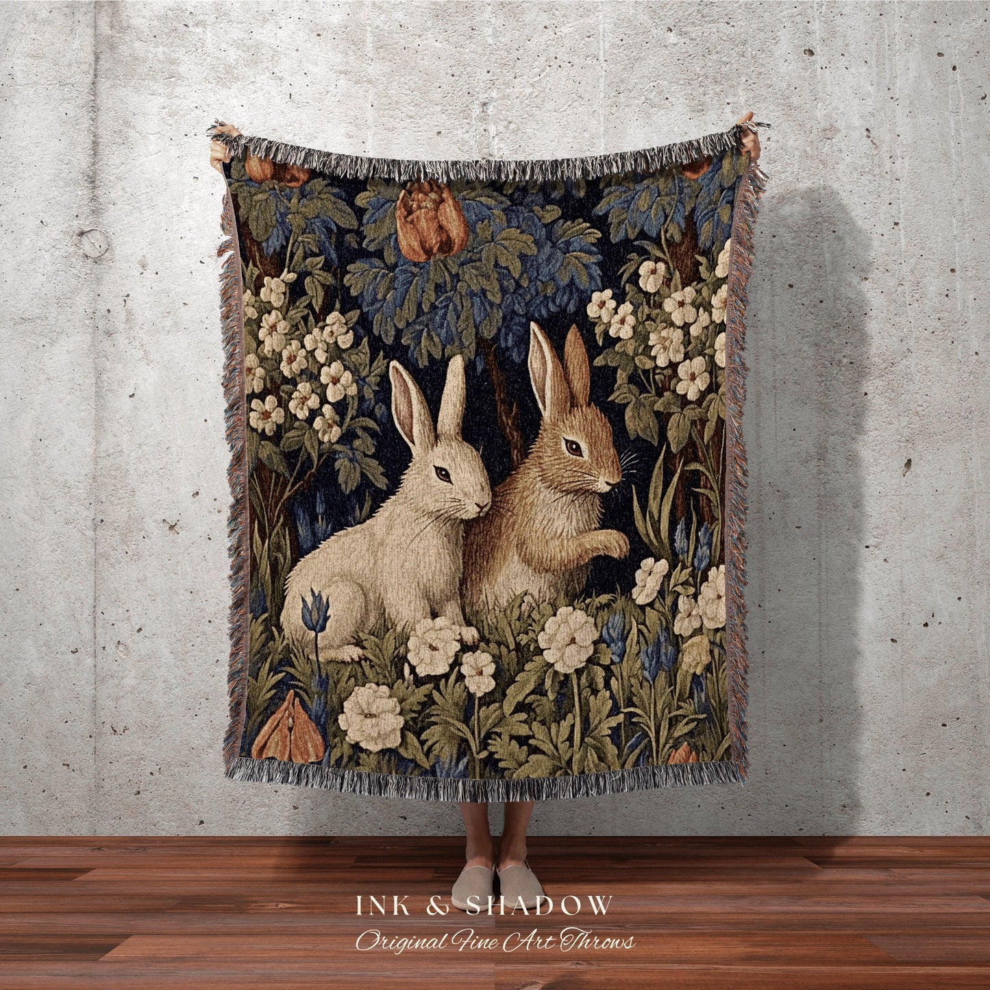 Vintage Botanical Tapestry | Botanical Folk Art Blanket Woven Tapestry William Morris Throw Woodland Goth Decor Medieval Aesthetic Fairycore