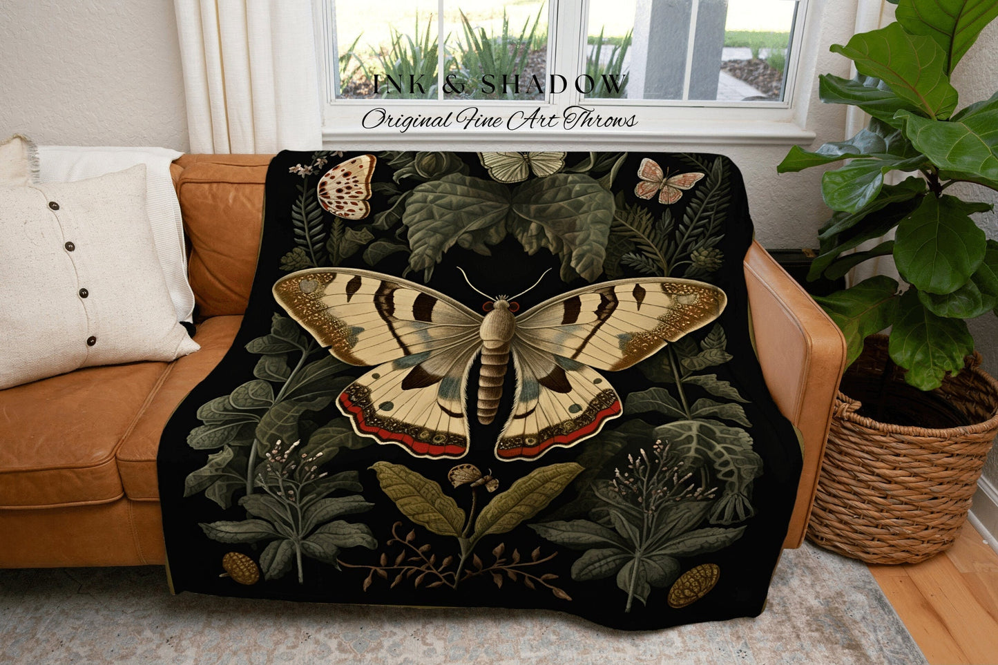 Gothic Moth Tapestry Woven | Witchy Aesthetic Room Decor Gothic Art Crowcore Room Decor Dark Cottagecore Art Butterfly Moth Blanket Woven |