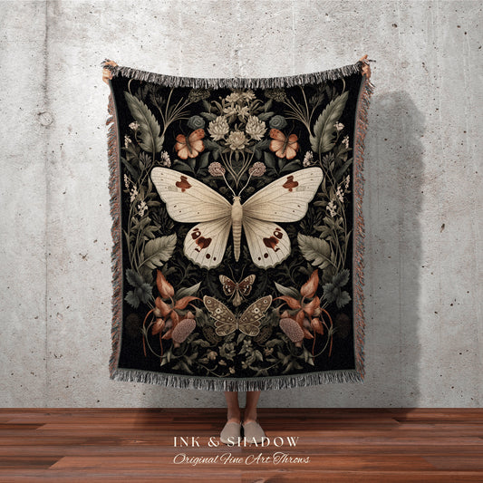 Fairy Grunge Moth Tapestry | Witchy Aesthetic Room Decor Gothic Art Crowcore Room Decor Dark Cottagecore Art Butterfly Moth Blanket Woven |