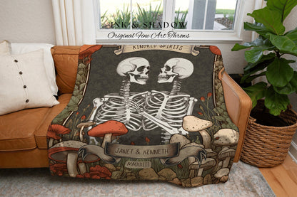 Skeleton Couple Custom Blanket | Cottagecore Wedding Gothic Skeleton Blanket Couples Tapestry Personalized Mr & Mrs Anniversary Blanket |