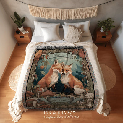 Celestial Woodland Wedding Blanket | Cottagecore Wedding Gothic Fox Blanket Cute Couples Tapestry Personalized Mr & Mrs Anniversary Blanket