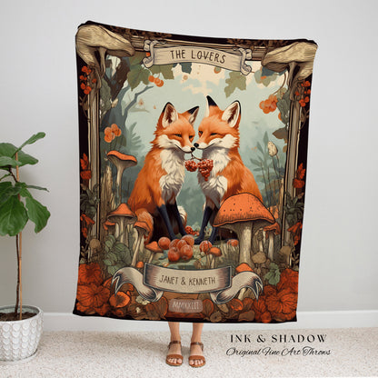 His and Hers Custom Couple Blanket | Woodland Wedding Gothic Fox Blanket Cute Couples Tapestry Personalized Mr & Mrs Anniversary Blanket Fox